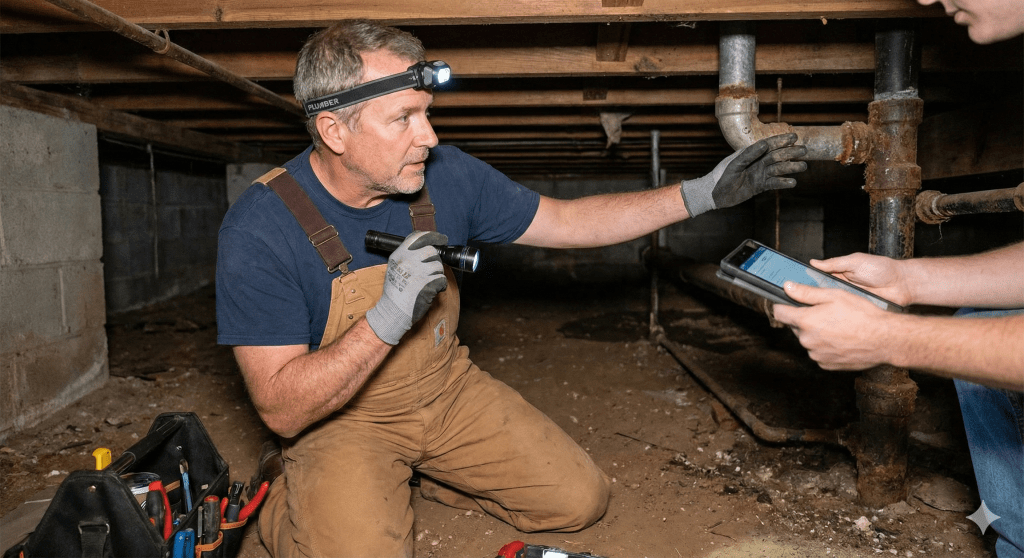 Close-up of precision construction tools and blueprints, representing accurate project scoping and estimation.